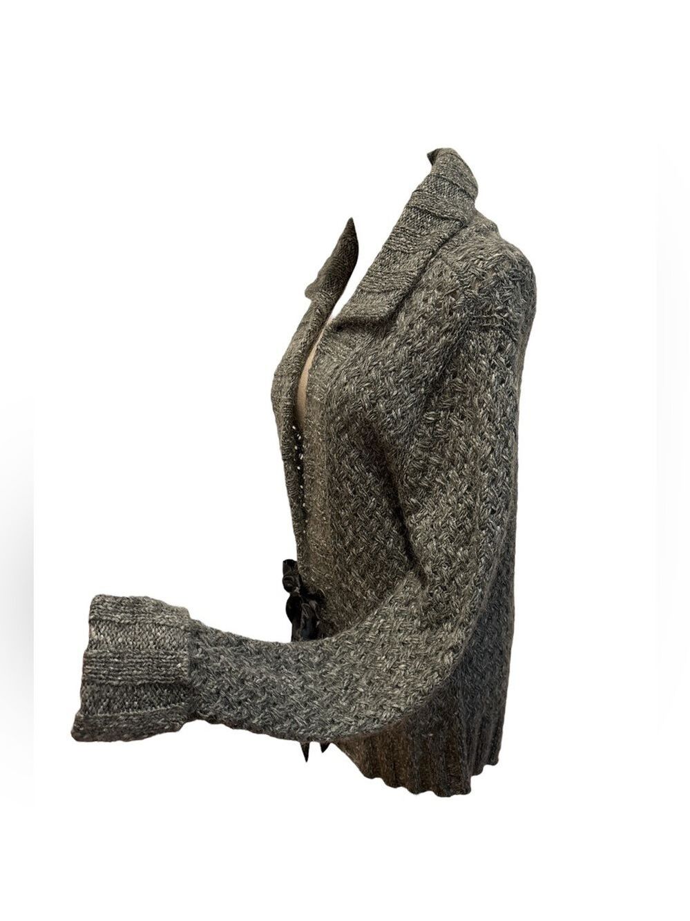 NWT 90s MAC & JAC COTTON BLEND OPEN KNIT SLOUCHY CARDIGAN SATIN BOW CLOSURE XL - Picture 3 of 7